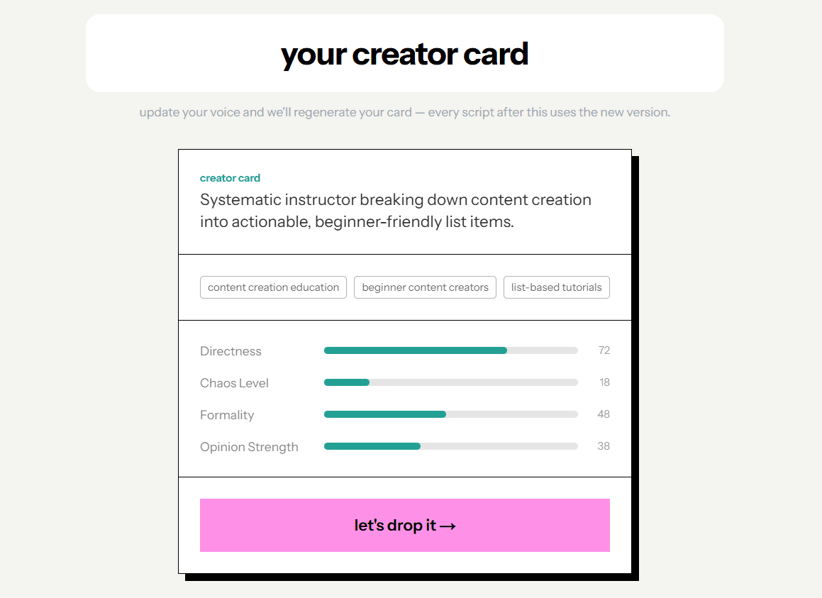 Creator card UI