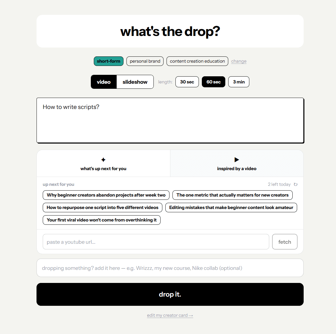 Topic input field